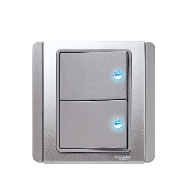 SAKLAR HOTEL SCHNEIDER NEO E3032H2_EBGS 2G 2W BLUE LED GREY SILVER