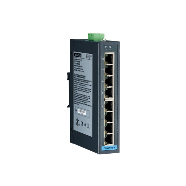 Advantech 8 FE Unmanaged Industrial Ethernet Switch with Wide Temperature Low VAC Power Input (BB-ESW108-A)