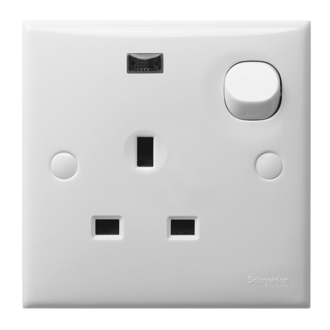 Stop Kontak Schneider S-Classic - Switched Socket with Neon & plug - 1 gang - white