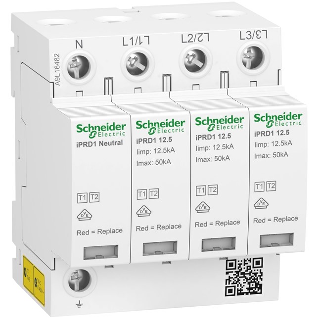 Schneider Modular surge arrester, Acti9 iPRD1 12.5, 3 P + N, 350 V (A9L16482)