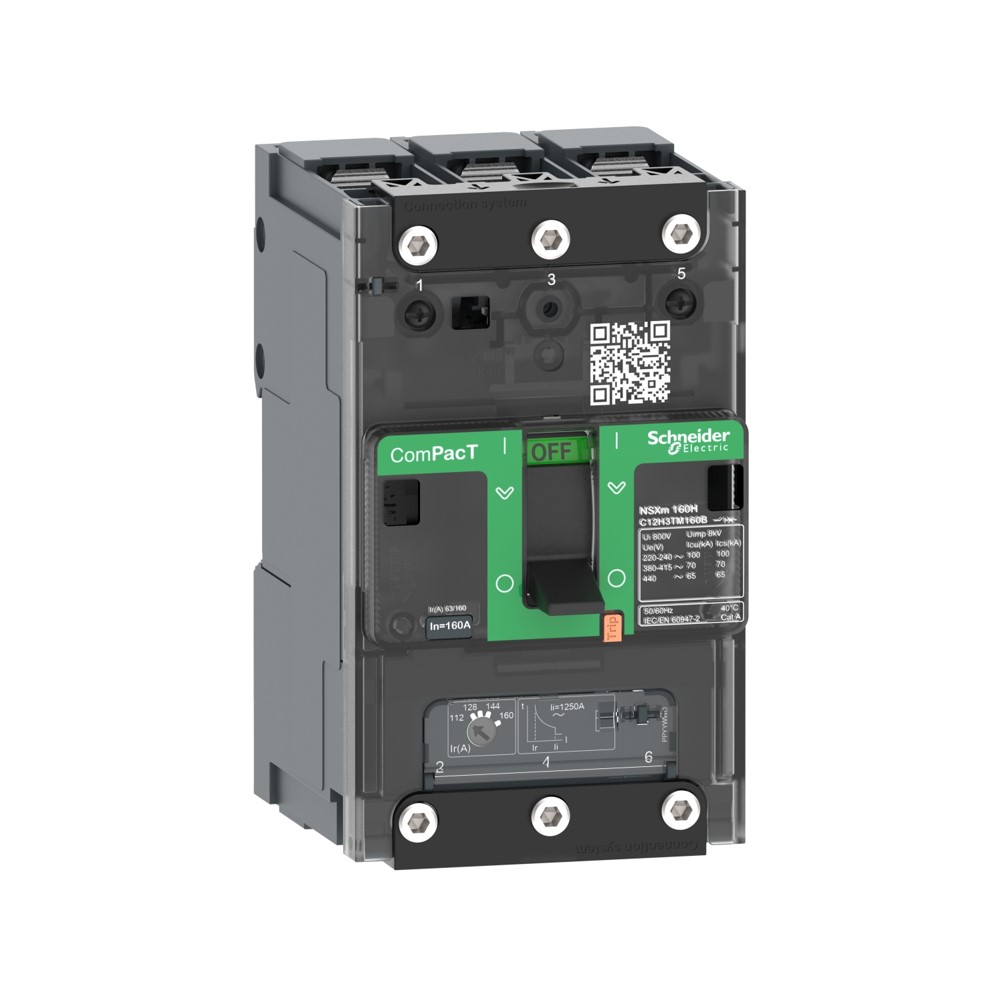 Schneider Circuit breaker, ComPacT NSXm 63N, 50kA/415VAC, 3 poles, TMD trip unit 63A, lugs/busbars (C11N3TM063B)