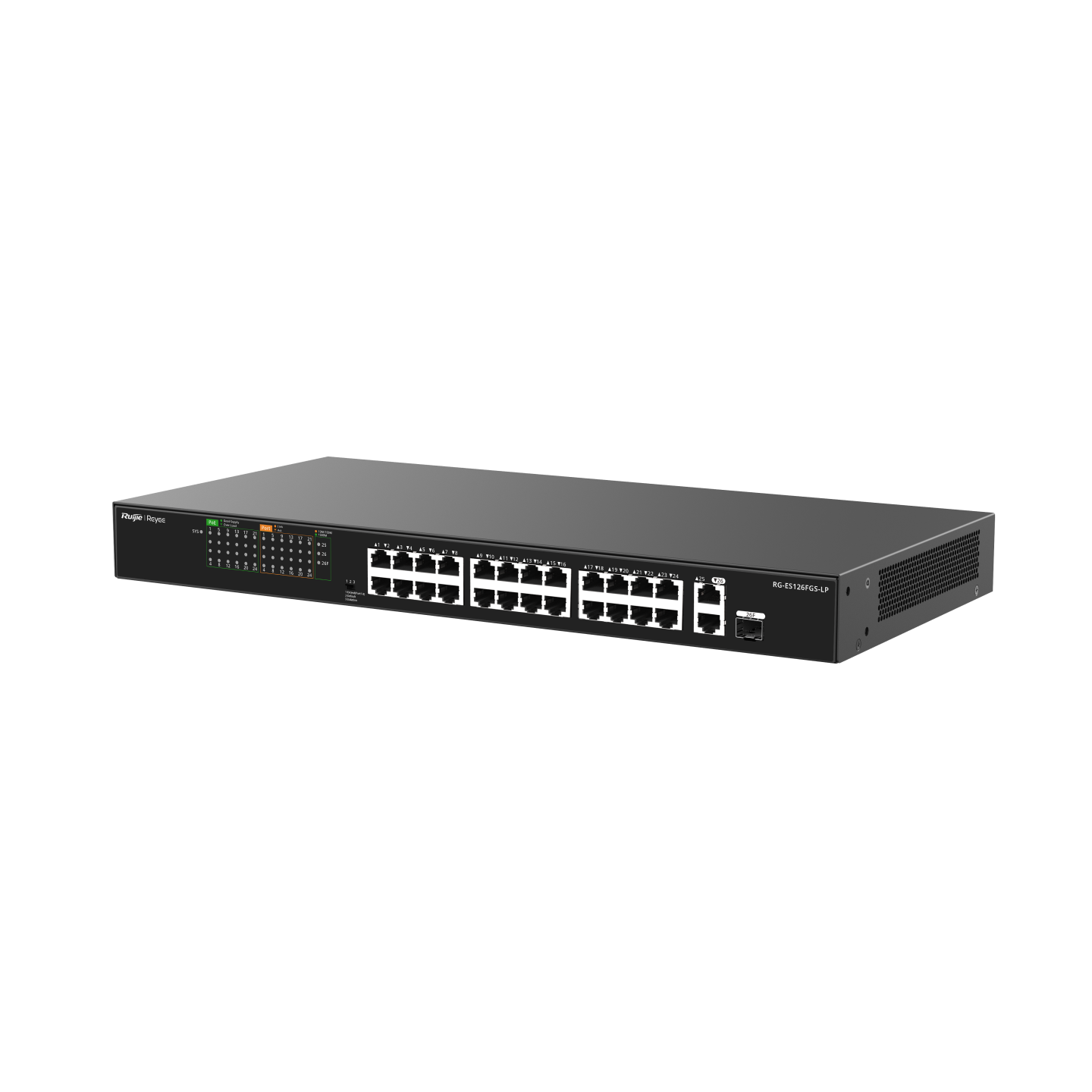 Ruijie Reyee RG-ES126FGS-LP, 24-Port 10/100 Mbps with 2-Port Gigabit Unmanaged PoE Switch